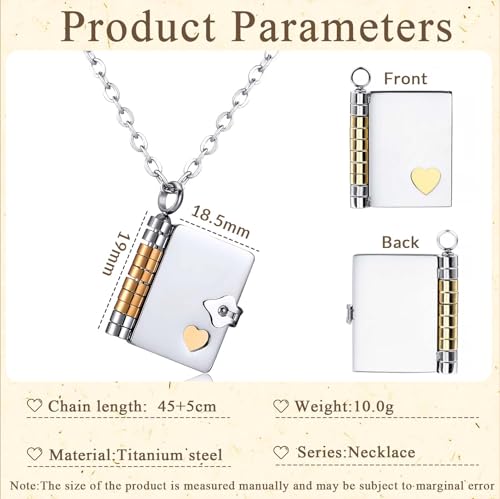 Custom Book Necklace,Personalized Mini Book Locket Necklace Engraved Name and Messages,Book Pendant with 6 Pages of Engraved Information,Openable Multi Layer Jewelr Memory Necklace for Daughter2