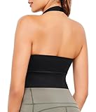 IHHCOXK Halter Longline Sports Bras for Women Backless Padded Bra Front Closure Crop Tank Top Workout Shirts Gym Clothes Black