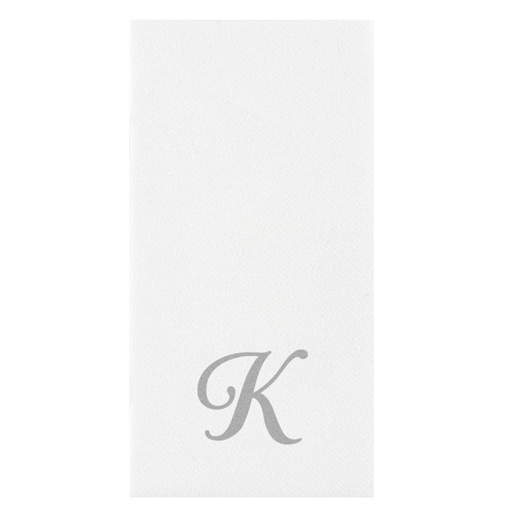 Restaurantware Luxenap - Toallas de invitados de 15.8 x 7.9 pulgadas, 50 toallas de mano con letras plateadas, letra cursiva, papel blanco, para baños y mesas