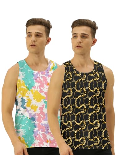 Image of Veirdo Pure Cotton Sleeveless Vest Combo for Men & Boys (Scoop Neck, Regular Fit, Multicolor, Printed, Suitable for Gym, Beach, Casual & Sports) (Pack of 2)