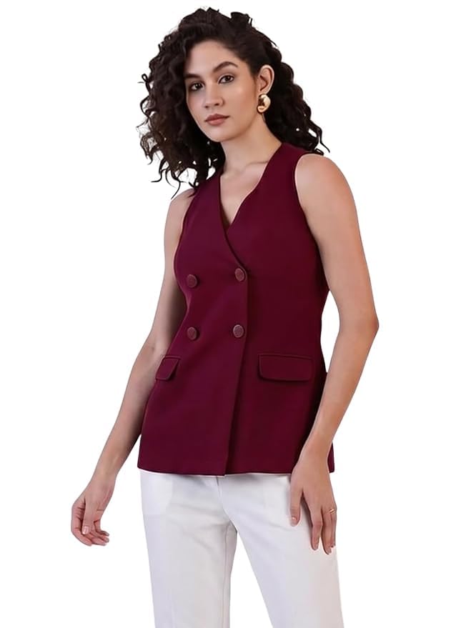 powersutra Women Burgundy Double Breasted Top-picture-55