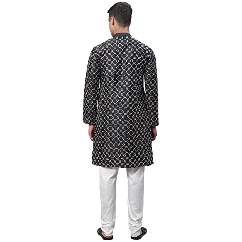 Image of SOJANYA (Since 1958 Men's Silk Blend Kurta Pyjama Set | Multi Embroidered Traditional Ethnic Wear for Navratri, Garba, Puja & Wedding