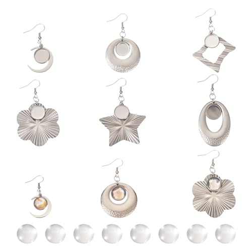 Craftdady 6 Pairs Stainless Steel Earring Bezel Settings Moon Flat