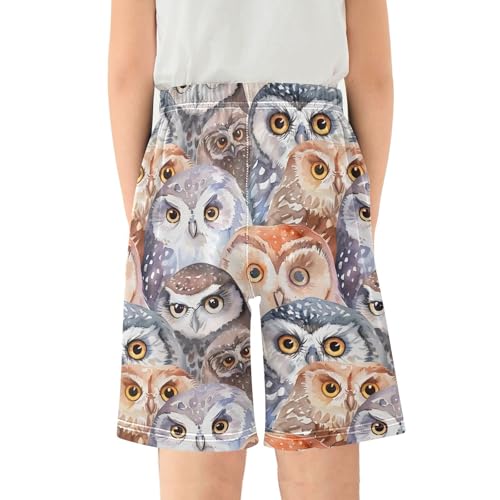ALAZA Watercolor Animal Owlet Owl Pajama Shorts Elastic Waist Casual Sleep Shorts with Pockets Size 6-142