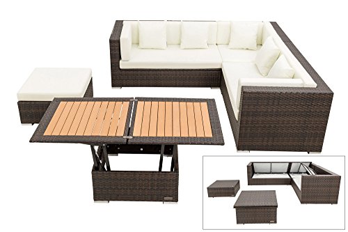 Preisvergleich Produktbild OUTFLEXX XXL Lounge Sofaset inkl. höhenverstellbarer Loungetisch, aus hochwertigem Polyrattan in braun marmoriert für 6 Personen, inkl. weiche Polster und Boxfunktion, Zeitloses Design, wetterfest