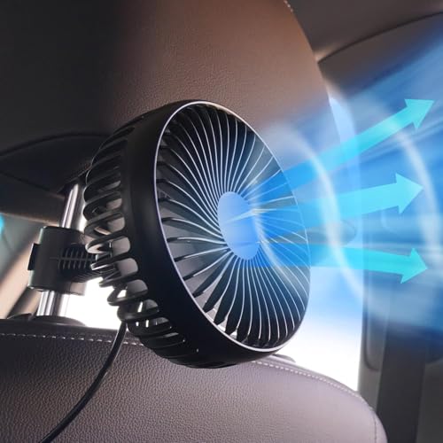 AuraCam Ventilateur de Voiture 12V, Mini Ventilateur Portable USB pour Le Passager, Rotation à 360 Degrés, Ventilateur de siège d'auto avec 3 Vitesses de...