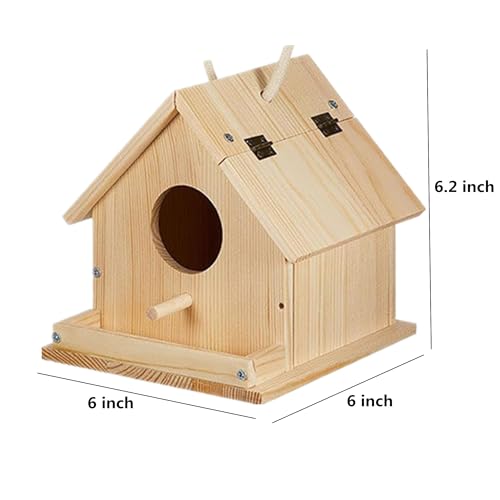 Image of Parakeet Nest Warm Box, Bird Breeding Box, Parrot Wood House Nesting Box, Parrotlets Budgie Mating Box, Aviary Cage Box for Lovebirds, Cockatiel, with Birds Stand Perch (6 Inch)