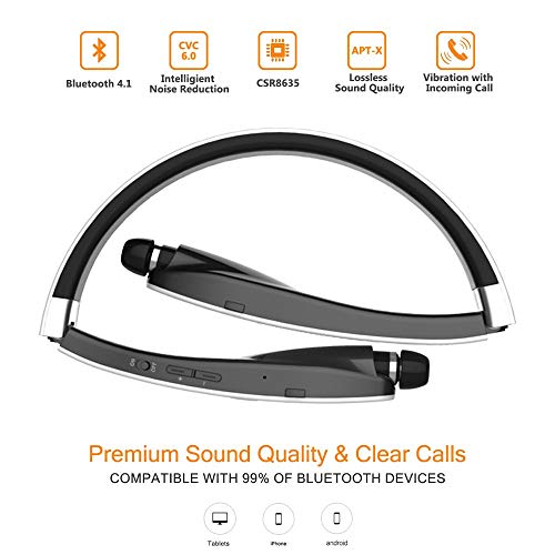 Foldable Bluetooth Headset, Beartwo Lightweight Retractable Bluetooth Headphones For Sports&Exercise, Noise Cancelling Stereo Neckband Wireless Headset (With Carry Case) #TOP5