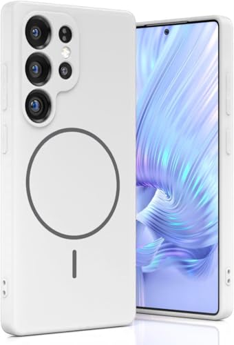 Image of DIZORO Microfiber Candy Case Compatible for Samsung S24 Ultra 5g Magnetic Silicone Case, Compatible with MagSafe Shockproof, Anti-Scratch Soft Non-Slip Full Body Protective Back Cover (White)