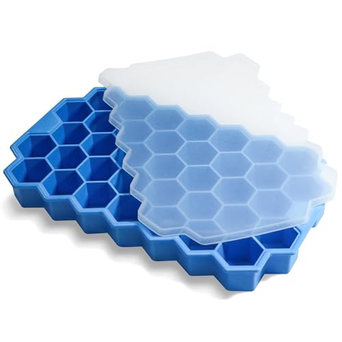 Image of AIG Silicone Ice Cube Trays with Lids - 1 Pack Easy-Release Hexagon Ice Maker for Freezer, Reusable Food-Grade Ice Molds for Cocktail Bar, Whiskey, Iced Coffee & Home Kitchen (Blue)
