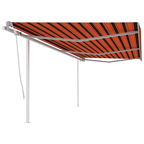 vidaXL Manual Retractable Awning Folding Arm Manual Retractable Awning Outdoor Sunshade Patio Garden with Posts 6x3 m Orange and Brown