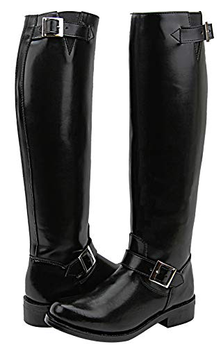Raven Men's Mens Man Motorcycle Highway Police Engineer Trooper Patrol Leather Tall Riding Boots Color Black