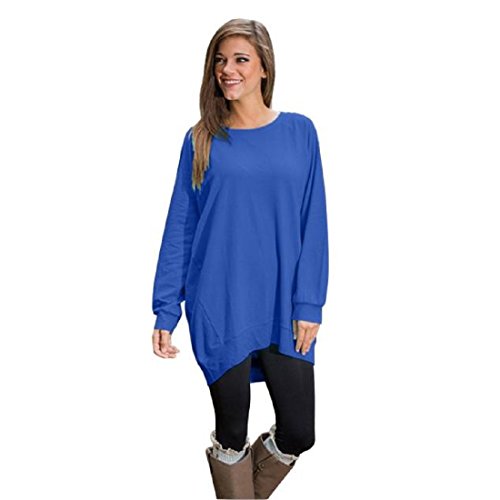 Orangeskycn Loose Women Long Sleeve Tunic Top Ladies Pullover Blouse Shirt (XL, Blue)