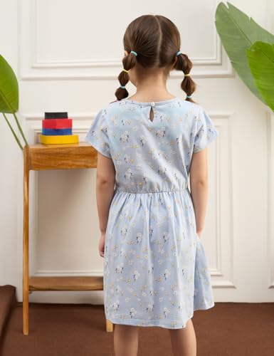 Image of Amazon Brand - Symbol Girls Fit and Flare Printed 100% Cotton Knit Dress | Age 2-10 Years
