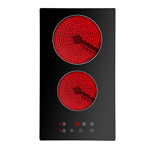 Placa de vitrocerámica, Eléctrica Encimera vitrocerámica, 2 zonas de cocción portátil , Encimeras De Cocción, Controles táctiles del Sensor, vitrocerámica portatil, Vidrio y cerámica (3500 W)