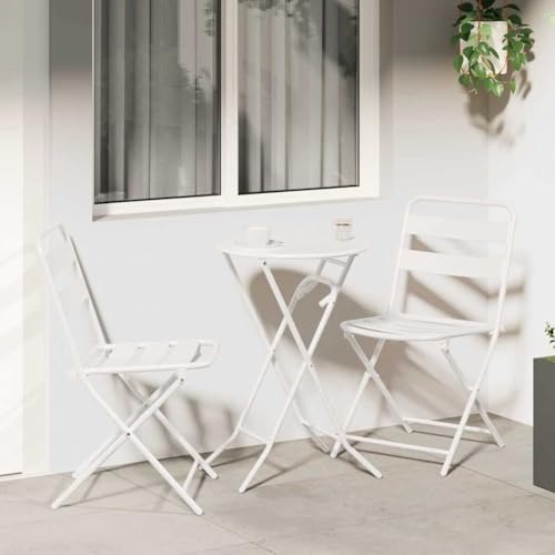 Sophrelle Ensemble Bistro de Jardin 3 pcs Blanc Acier,Salons de Jardin,16.65kg-42010317