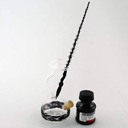 PLUMA DE CRISTAL glasfederhalter con Tintero y Tinta glasfederset Negro