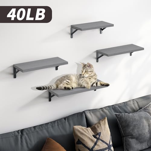 Image of YGEOMER Floating Shelves for Wall, Different Sizes Gray Wall Shelves for Living Room, Bathroom, Bedroom, Kitchen, Home Decor (Set of 4)