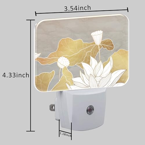 Image of Luxury Water Lily Flowers Night Light Plug into Wall, Golden Lotus and Leaves Night Light with Dusk to Dawn Sensor for Kid Girls Boys Women Men Room, Hallway, Kitchen, Bathroom, Stairs Decor