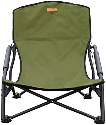 S'more Low Beach Chairs with Carry Bag, Camping Chair with Padded Armrests, Lightweight Folding Chairs for Camping, Hiking, Backpacking, Picnicking, Lawn, Outdoor, Concert, Sand, Green