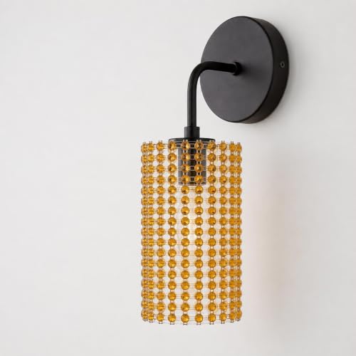 Image of Antique Modern Single Black Wall Light with Golden Crystal Acrylic Glass Shade Hanging Sconce Lamps Design for Bedroom Living Room Bathroom Bedside Vanity Hall Home Decor Hotel Bar