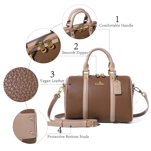 Image of Angel Kiss Women Satchel Purses and Handbags Vegan Leather Boston Barrel Bag Top Handle Shoulder Purse with Crossbody Strap | Vegan Leather