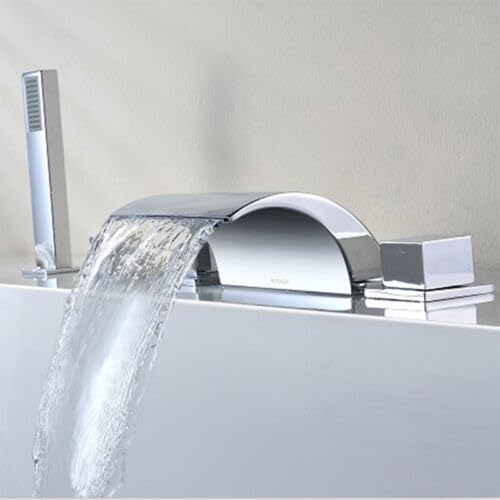 Robinet de baignoire cascade argenté - 5 trous - Robinet de lavabo de salle de bain - Robinet de baignoire - Robinet de baignoire avec douchette à main