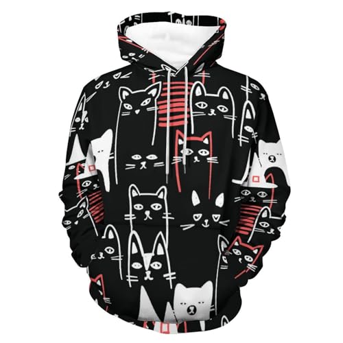 Sweat à capuche imprimé chat pour soirées cocooning et style urbain décontracté en taille S