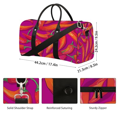 Chili Peppers Print Sports Tote Gym Bag for Men & Women, Water Resistant Foldable Travel Duffel Bag, Lightweight Carry-On Weekender Overnight Bag for Workout Hospital2