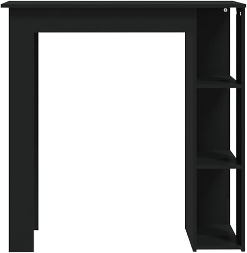 Miniatura 4 de Mesa de bar altura de madera de ingeniería negra diseño estrecho moderno con estantes de almacenamiento para cocina, comedor, sala de estar, muebles