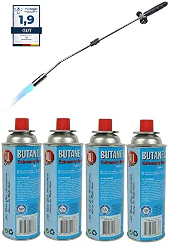 Bruciatore di erbacce RHP diserbante 80 cm, incluse 4 cartucce di gas butano ciascuna da 227 g, bruciatore a gas con accensione piezoelettrica, fiamma del bruciatore regolabile