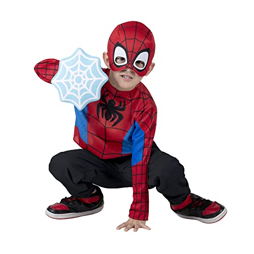 Marvel Spidey Toddler Dress-Up Box - Long-Sleeved Top with Printed Design Plus Fabric Half Mask and Foam Web Shield Multi