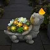 WENYLE Solar Garden Outdoor Statues Turtle with Succulent Butterfly 8 LED Lights, Lawn Decor Tortoise Figurine for Patio Balcony Yard, Yard Unique Christmas Birthdays Gift for Mom Grandma