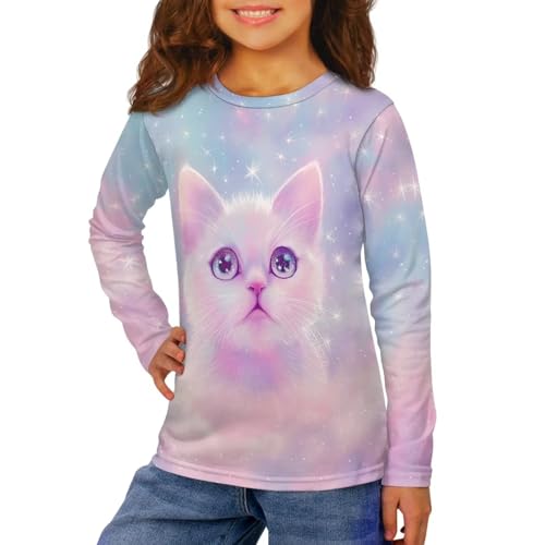 Image of Girls Long Sleeve Shirts Casual Crewneck Soft T-shirts for Girls 3-16 Years Old