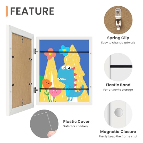 Image of upsimples 1 Pack Kids Art Frames 10x12.5, Front Opening 8.5 x 11 Frame for Artwork Display & Storage Holds 50, Kids Artwork Frames Changeable for Children Art Projects, Drawings, 3D Art, Crafts, White