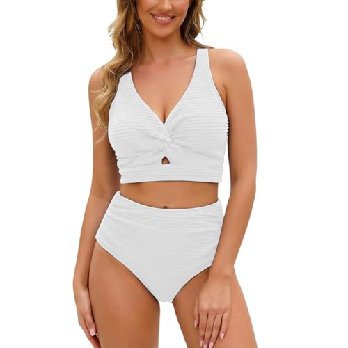 Bikini para mujer de dos piezas con talle alto y diseño de torsión frontal para piscina