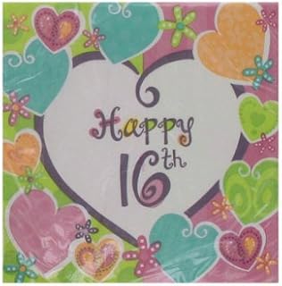 Heart Whimsy Happy 16th 16 Count 9 7/8 X 9 7/8 Napkins