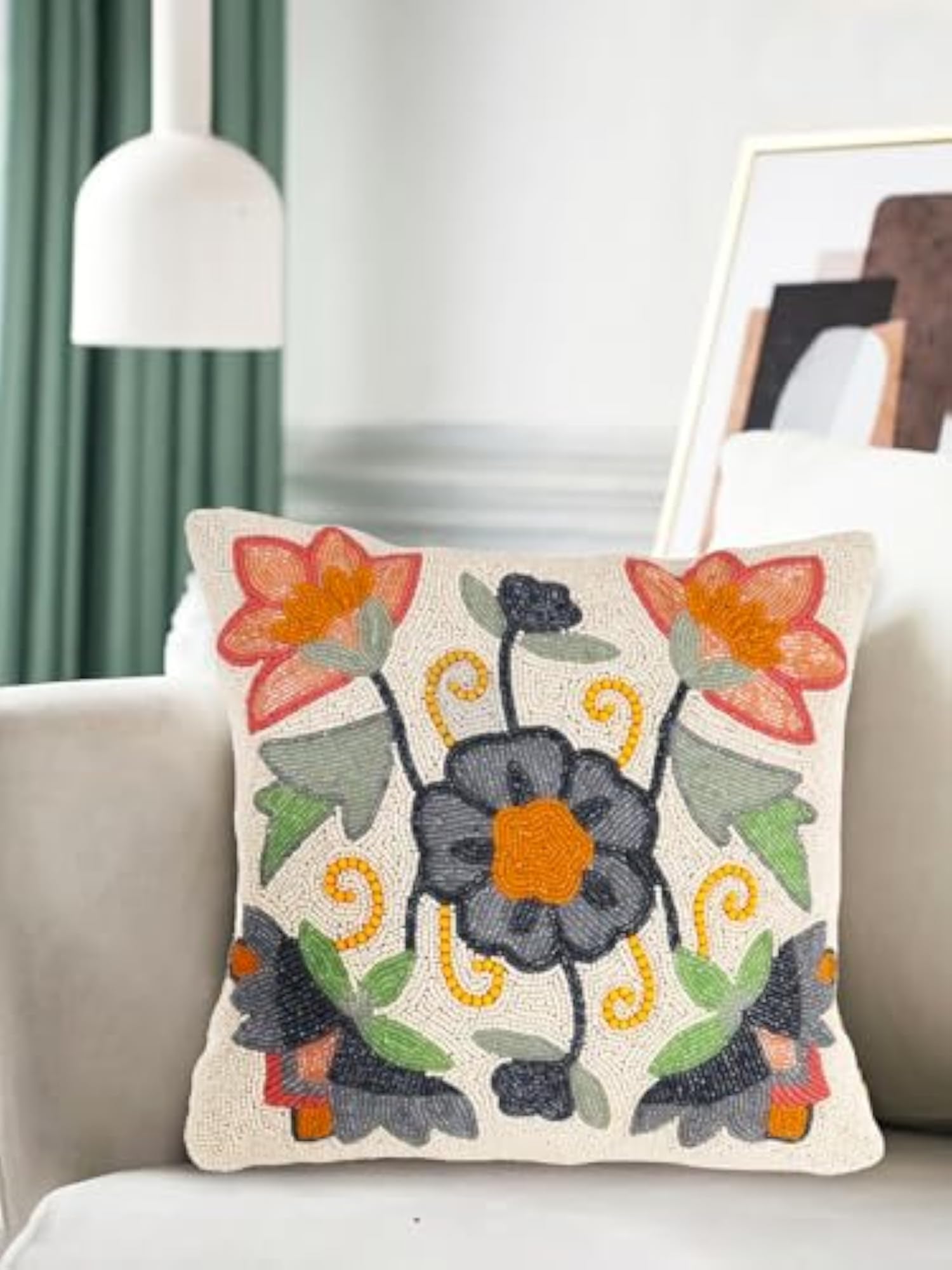Beaded Multi Leaf Cushion Cover