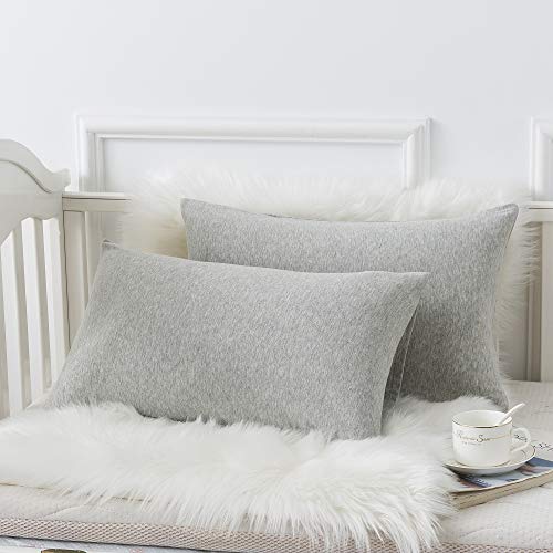 Image of Household Cotton Jersey Knit Pillowcases, Soft and Breathable Travel Pillow Cases with Envelope Closure, 13 inch x 18 inch 2 Pack (Grey)