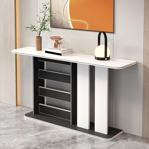 Mesa de consola estrecha estilo granja con almacenamiento para vestíbulo