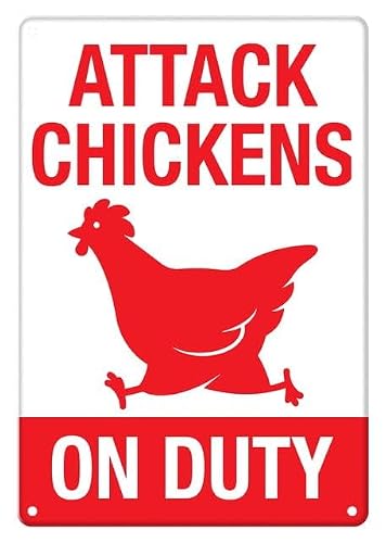 Attack Chickens On Duty Aluminum Tin Sign 12"x8" For Poultry Owners, Homeowners - Home Kitchen Wall Decor