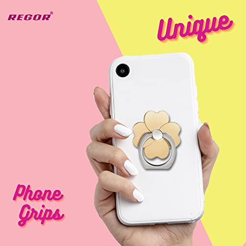 Image of Regor Finger Grip & Mobile Holder | Cell Phone Grip Holder for Hand & Mobile Back Holder | Selfie Holder & Works as iPhone & Android Phone Stand - Leaf Gold