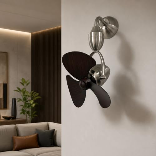 Image of OLTAO Nova 16-Inch Designer Wall Premium Deluxe Fan with Wooden Blades - Silent Operation & Oscillation (Metallic Silver)