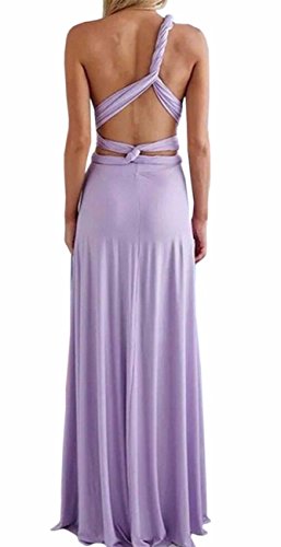 Sexyshine Women s Backless Gown Dress Multi-Way Wrap Halter Cocktail Dress Bandage Bridesmaid Long Dress (PE,M) Purple