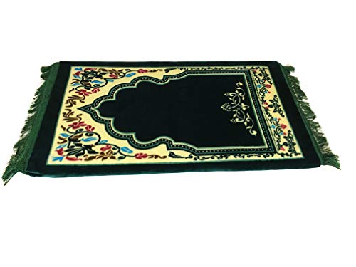 Memory Foam Muslim Prayer mat Rug (Green)