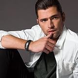 Casisto.J Męska skórzana bransoletka – klasyczna, ręcznie pleciona, czarno-brązowa bransoletka mankietowa z grawerowanym zapięciem magnetycznym, przyjazna dla środowiska, 20, Stal nierdzewna