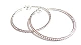 Clip-on Earrings Rhinestone Crystal Hoop Earrings Silver 2.25 inch Hoop Earrings