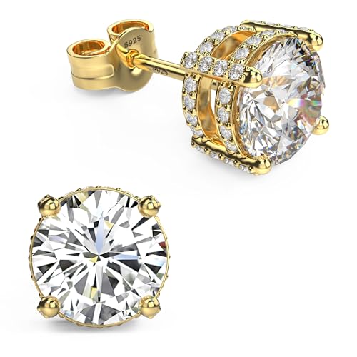 18K Gold Plated Sterling Silver Cubic Zirconia Stud Earrings for