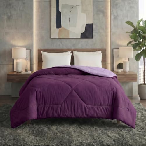 Image of DECORUM Reversible Comforter Double Bed 250 GSM | Purple & Lavender Pink | Ultra Soft Microfiber Quilt | All Season Lightweight Comforter | (228 X 223 CM)