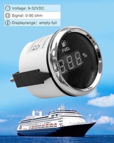 Image of 0-90 ohm Boat Fuel Gauge, Waterproof Marine Fuel Level Gauge, Gas Fuel Tank Meter Gauge for Car RV Truck Vehicle, with 52mm Dial & LED Backlight & Digital Display, Black